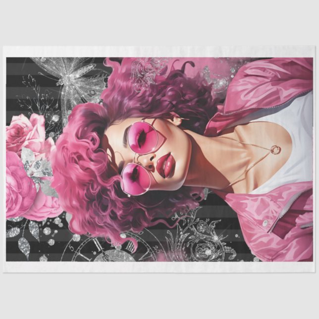 Papel de Decoupage SG2 - Glama preto-e-rosa (Frente )