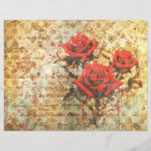 Papel de Diário de Lixo de Rosas Vermelhas Vintage