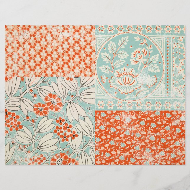 Papel de Diário de Lixo Floral Teal e Vermelho (Frente)