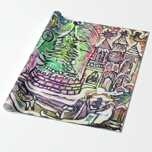 PAPEL DE EMBALAGEM DE PRESENTE DE NATAL DESENHADO  (Desenrolado)