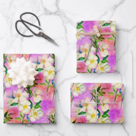 Papel de embalagem floral cor-de-água, rosa de cão