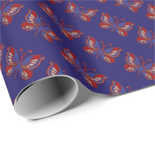 Papel de embrulhamento de presente azul-borboleta