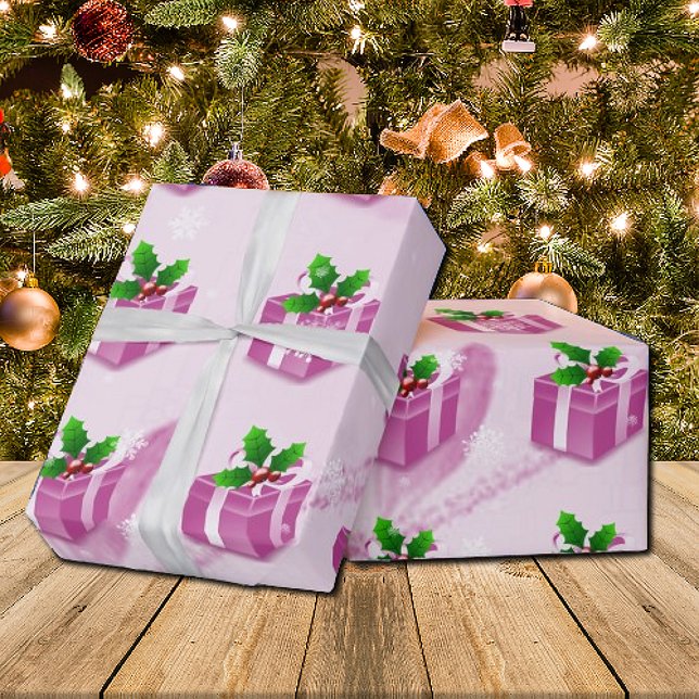 Papel de embrulhamento de presente de Natal rosa (Pink Christmas Gift Wrapping Paper)