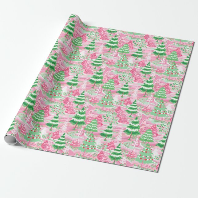 Papel de embrulhamento de presente de Natal rosa e (Desenrolado)
