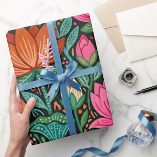 Papel de embrulho Abstract Folk Lotus Borboletas