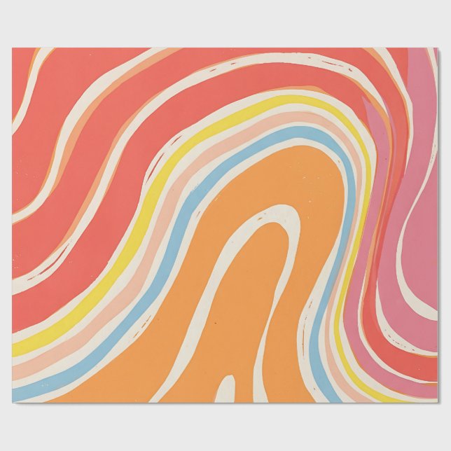 Papel de embrulho Abstract Peach Rainbow Ripples (Aberto)
