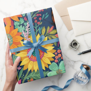Papel de embrulho Abstrato Boho Girassóis Borbolet
