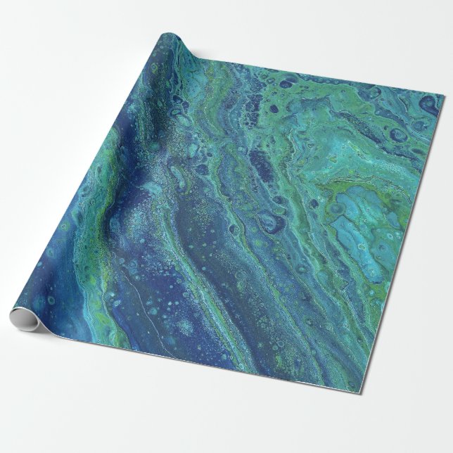 Papel de embrulho abstrato Wabash 2 Cool Azul Verd (Desenrolado)