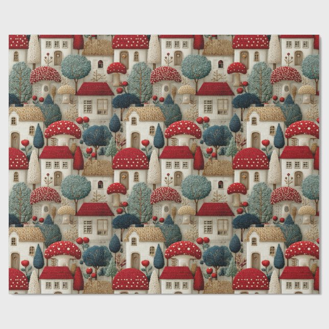 Papel de embrulho Agulha ponto vila rural (Aberto)