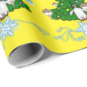 Papel de embrulho amarelo de pinguim de Natal feli
