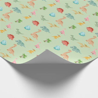 Papel de embrulho Amigos Dinossauros – Verde Sage