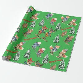 Papel de embrulho Animais Fofos Esquiando