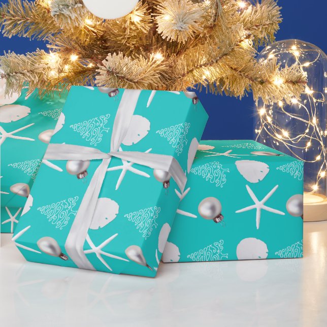 Papel de embrulho Aqua Azul Natal Tropical (Feriados)