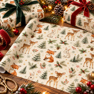 Papel de embrulho Aquarela Natal Floresta Veado Ra