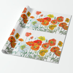 Papel de embrulho aquarela Papoula Vermelha