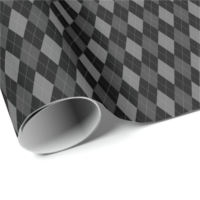 Papel de embrulho Argyle cinza e preto (Ponta do rolo)