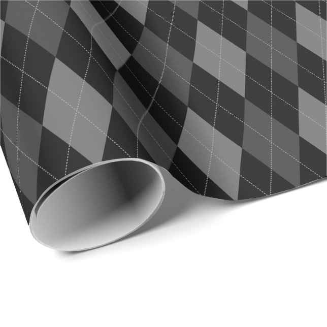 Papel de embrulho argyle cinza e preto grande (Ponta do rolo)