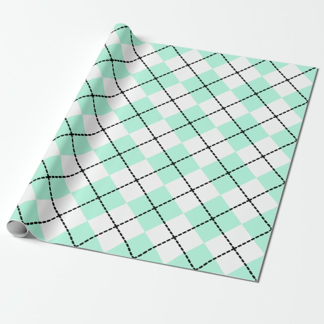 Papel de embrulho Argyle em verde menta (Desenrolado)