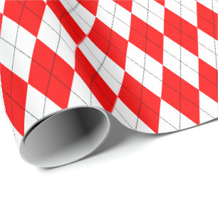 Papel de embrulho argyle grande vermelho e branco