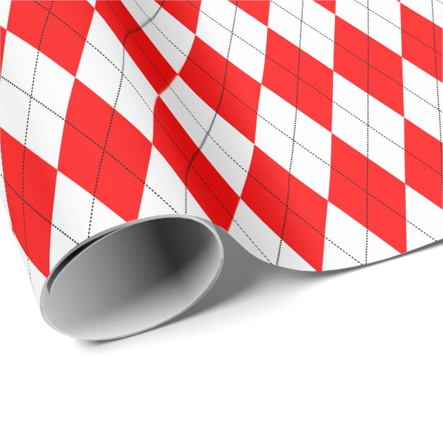 Papel de embrulho argyle grande vermelho e branco (Ponta do rolo)