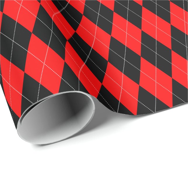 Papel de embrulho argyle grande vermelho e preto (Ponta do rolo)