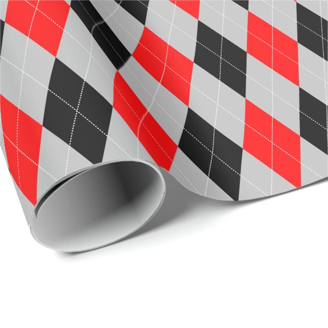 Papel de embrulho argyle grande vermelho, preto e  (Ponta do rolo)