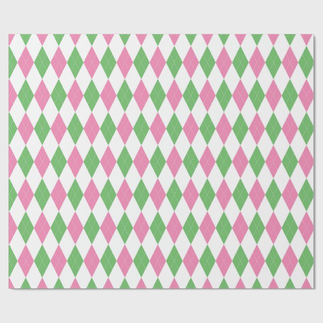 Papel de embrulho Argyle rosa verde Golf Chic (Aberto)