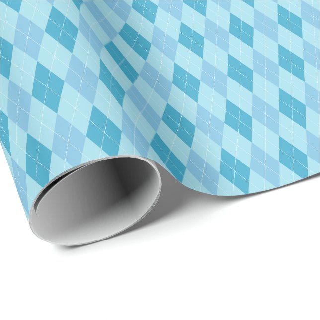 Papel de embrulho Argyle tons azuis (Ponta do rolo)