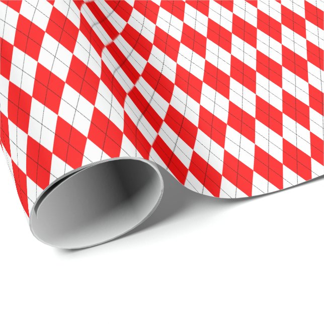 Papel de embrulho Argyle vermelho e branco (Ponta do rolo)