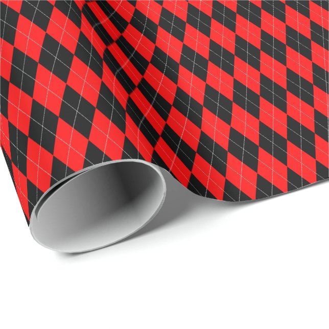 Papel de embrulho Argyle vermelho e preto (Ponta do rolo)