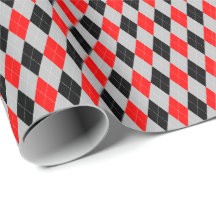 Papel de embrulho Argyle vermelho, preto e cinza