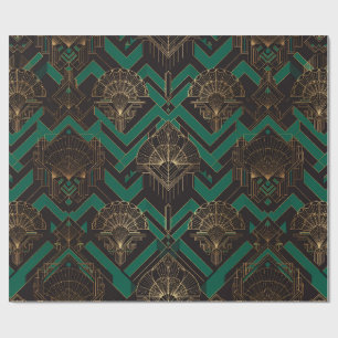 Papel de embrulho Art Deco dourado e esmeralda