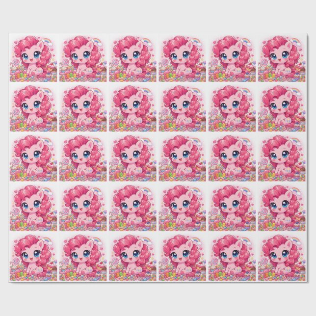Papel de Embrulho Arte Chibi de Pônei Rosa Kawaii (Aberto)