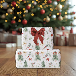 Papel de embrulho Árvore de Natal e Azevinho em Aq
