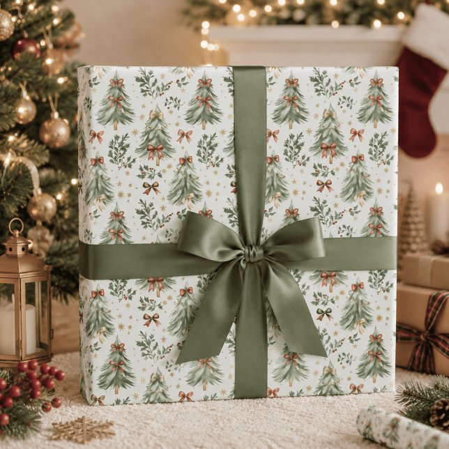 Papel de embrulho Árvore de Natal e Laço aquarela (Criador carregado)