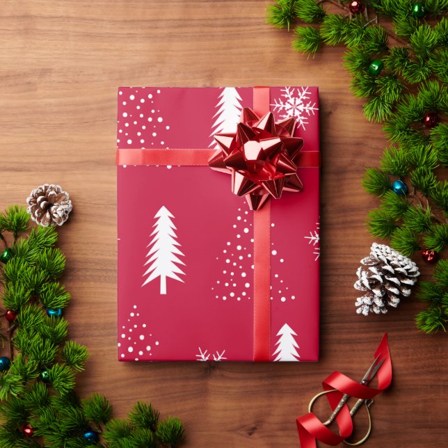 Papel de embrulho Árvores de Natal Flocos de neve  (Presente de Natal)