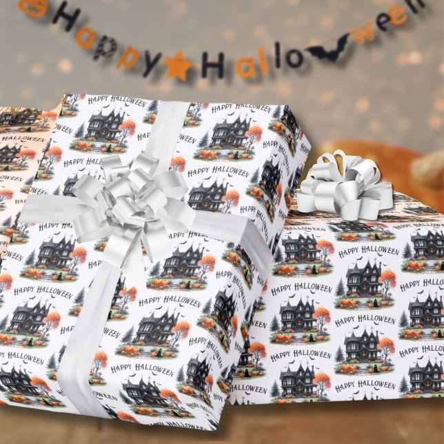 Papel de embrulho Assustador Feliz Dia das Bruxas (Spooky Happy Halloween Wrapping Paper )