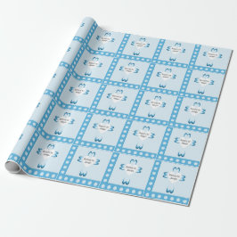 Papel de embrulho azul católico para batismo de me