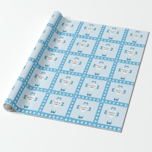 Papel de embrulho azul católico para batismo de me