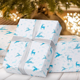 Papel de embrulho azul de cervo de Natal