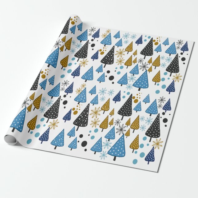 Papel de embrulho azul de pequena floresta (Desenrolado)