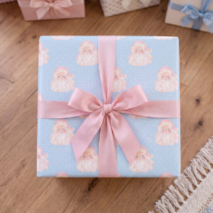 Papel de embrulho azul do Papai Noel rosa vintage
