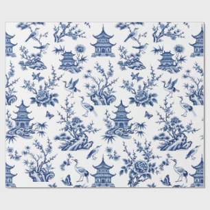Papel de embrulho azul e branco Chinoiserie