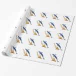 Papel de embrulho azul e Dourado dos peixes de Koi<br><div class="desc">Não há nada duvidoso sobre este papel de embrulho colorido,  caracterizando o peixe dourado japonês estilizado da carpa (Koi) em um teste padrão de repetição.</div>