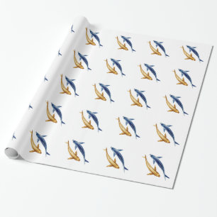 Papel de embrulho azul e Dourado dos peixes de Koi