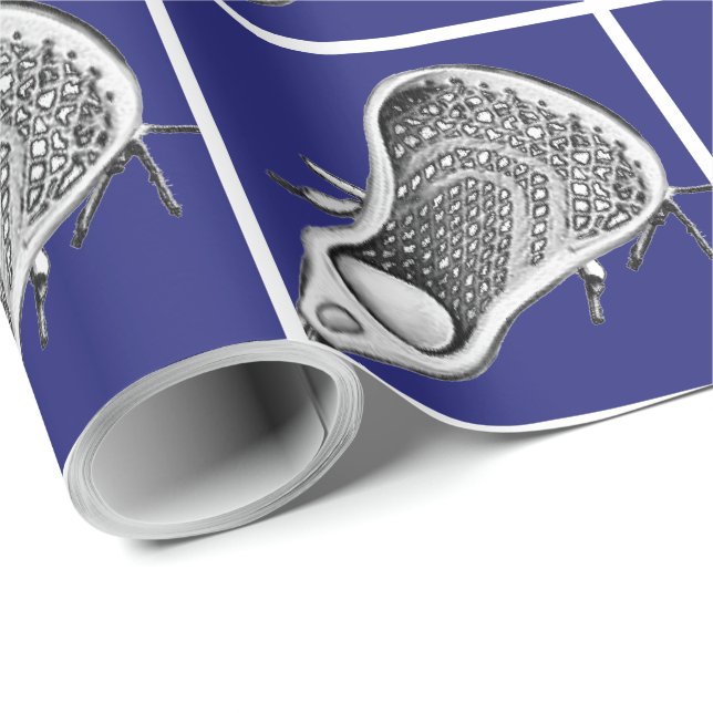 Papel de embrulho azul esportes de Lacrosse (Ponta do rolo)