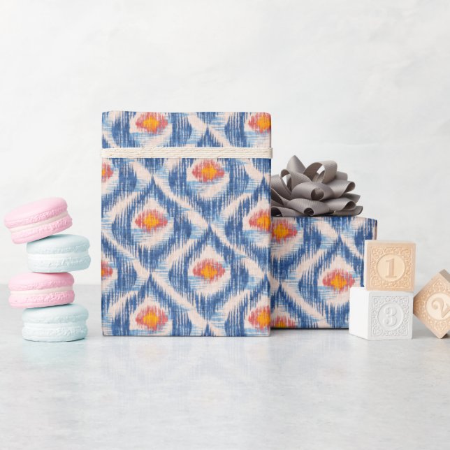 Papel de embrulho azul ikat para Feriados (Chá de bebê)