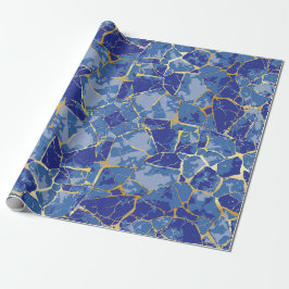 Papel de embrulho Azul Kintsugi Veio Dourado
