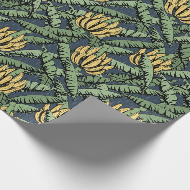 Papel de embrulho azul marinho com folhas de banan (Ponta)