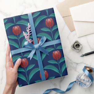Papel de embrulho azul marinho Tulipa Vermelha Vin